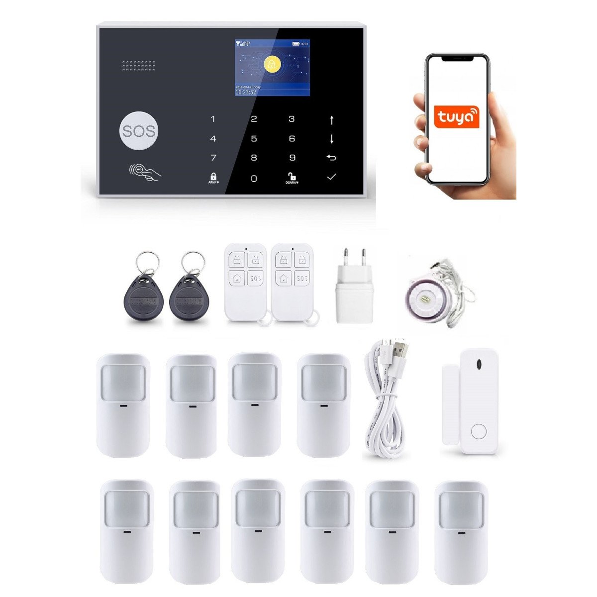 Alarm GSM WiFi G30 LCD 2 , 4 Tuya Smart plus 10xPIR – zestaw Alarm GSM WiFi G30 LCD 2 , 4 Tuya Smart plus 10xPIR – zestaw