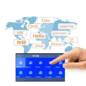 Alarm GSM WiFi PG109T LCD 4 , 3 cale Tuya Smart – zdjęcie mapy świata i panel sterujący z językami obcymi