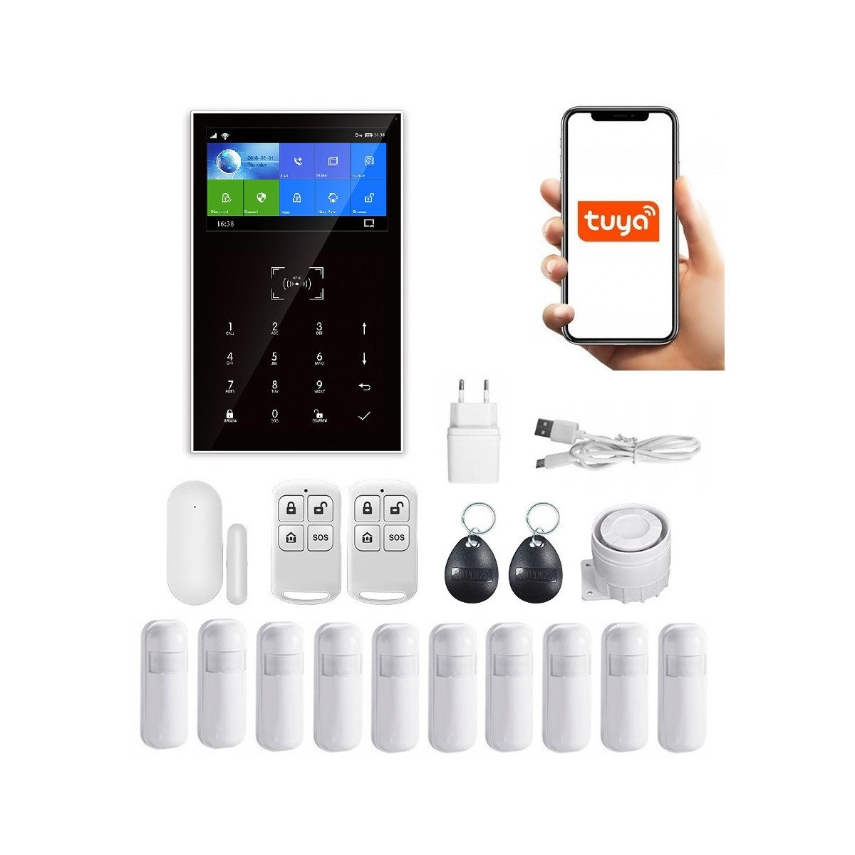 Alarm GSM WiFi PG109T LCD 4 , 3 cale Tuya Smart plus 10 czujników ruchu PIR – zdjęcie główne zestawu